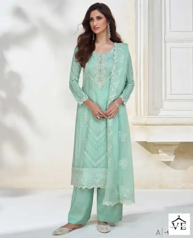 Aashirwad Pestal Organza Silk Wholesale Salwar Suit Catalog — Wholesale Salwar Suits, Aashirwad Creation wholesale from Surat — view 1
