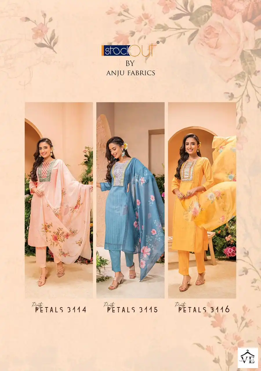 Anju Fabrics Preety Petals Viscose Wholesale Readymade Suits Catalog — Wholesale Salwar Suits, MPA wholesale from Surat - Gallery Image 7