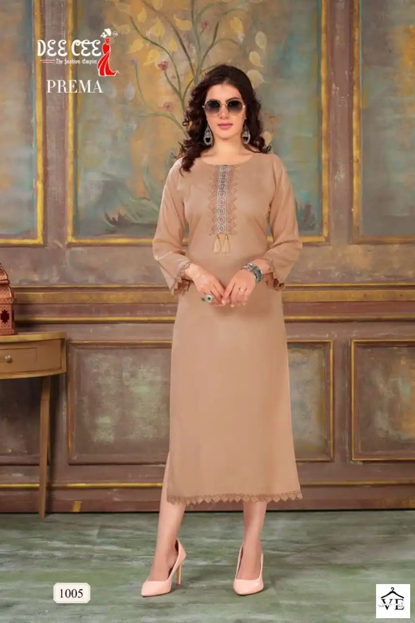 Deecee Prema Rayon Plain Wholesale Long Kurti Catalog — Wholesale Kurtis, MPA wholesale from Surat - Gallery Image 3