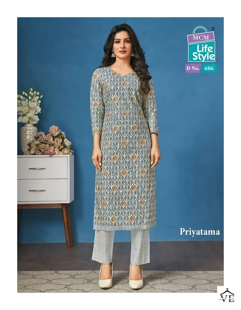 Mcm Lifestyle Priyatama Vol 6 Pure Cotton Wholesale Kurti With Pant Catalog — Wholesale Kurtis, Mcm wholesale from Surat - Gallery Image 3