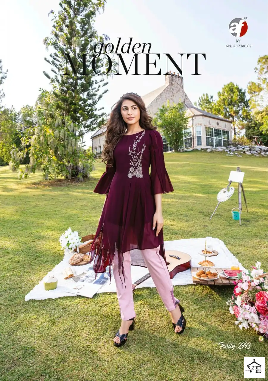Anju Fabrics Purity Vol 4 Heavy Faux Georgette Wholesale Kurti With Pant Catalog — Wholesale Kurtis, MPA wholesale from Surat - Gallery Image 2