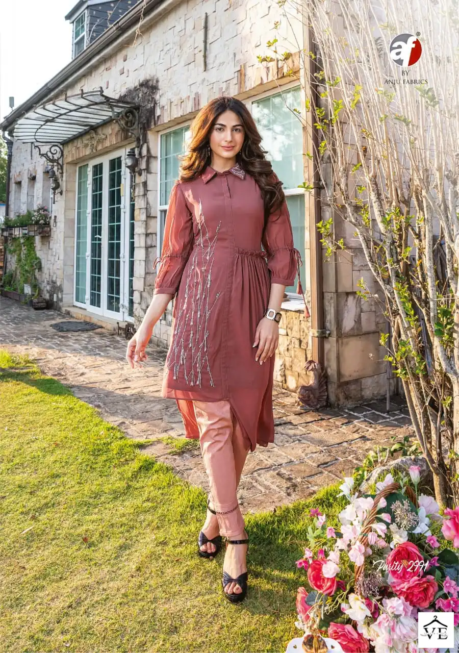 Anju Fabrics Purity Vol 4 Heavy Faux Georgette Wholesale Kurti With Pant Catalog — Wholesale Kurtis, MPA wholesale from Surat - Gallery Image 3