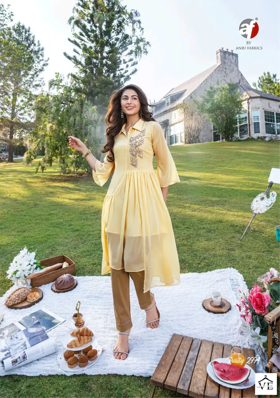 Anju Fabrics Purity Vol 4 Heavy Faux Georgette Wholesale Kurti With Pant Catalog — Wholesale Kurtis, MPA wholesale from Surat - Gallery Image 5