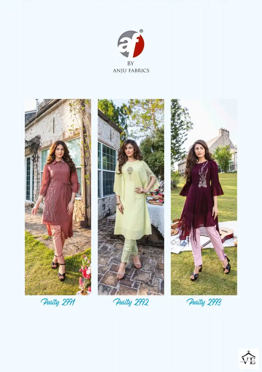 Anju Fabrics Purity Vol 4 Heavy Faux Georgette Wholesale Kurti With Pant Catalog — Wholesale Kurtis, MPA wholesale from Surat - Gallery Image 7