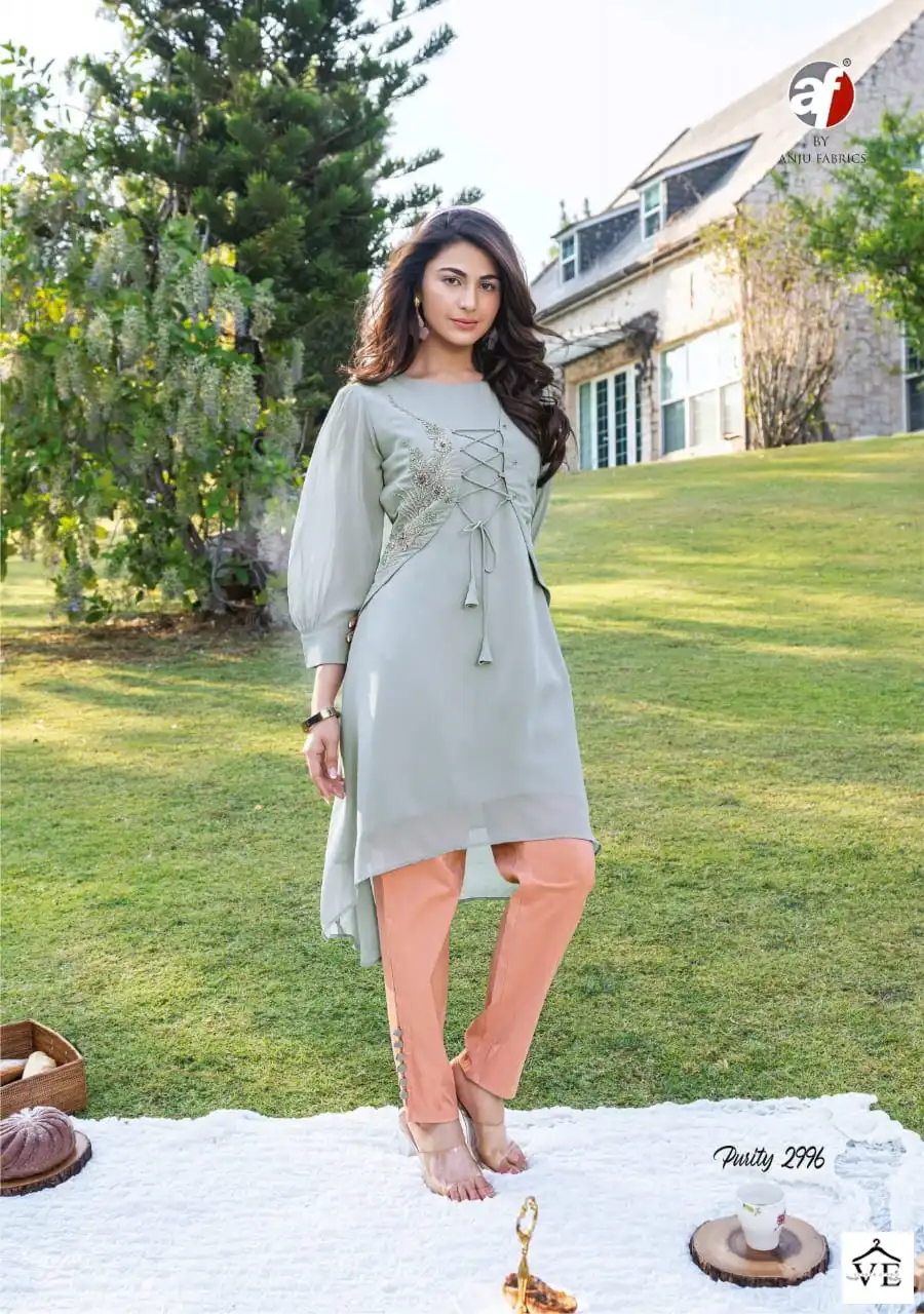 Anju Fabrics Purity Vol 4 Heavy Faux Georgette Wholesale Kurti With Pant Catalog — Wholesale Kurtis, MPA wholesale from Surat - Gallery Image 6