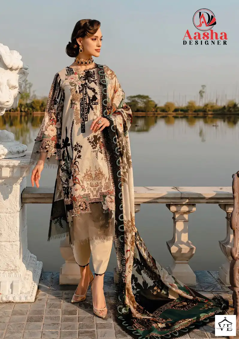 Aasha Designer Queen's-2 Pure Cotton Wholesale Pakistani Suits Catalog — Wholesale Salwar Suits, MPA wholesale from Surat - Gallery Image 2