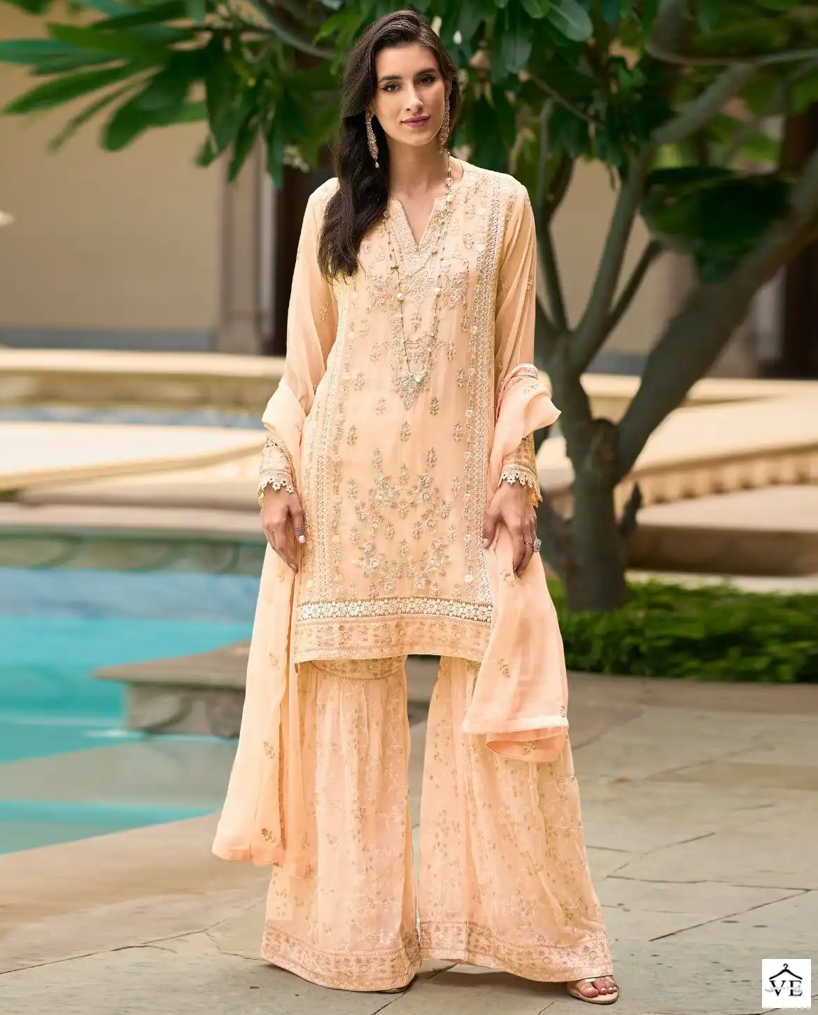 Shree Fabs R 1146 & 1148 Chiffon Wholesale Designer Readymade Pakistani Sharara Suits Catalog — Wholesale Salwar Suits, MPA wholesale from Surat — view 1