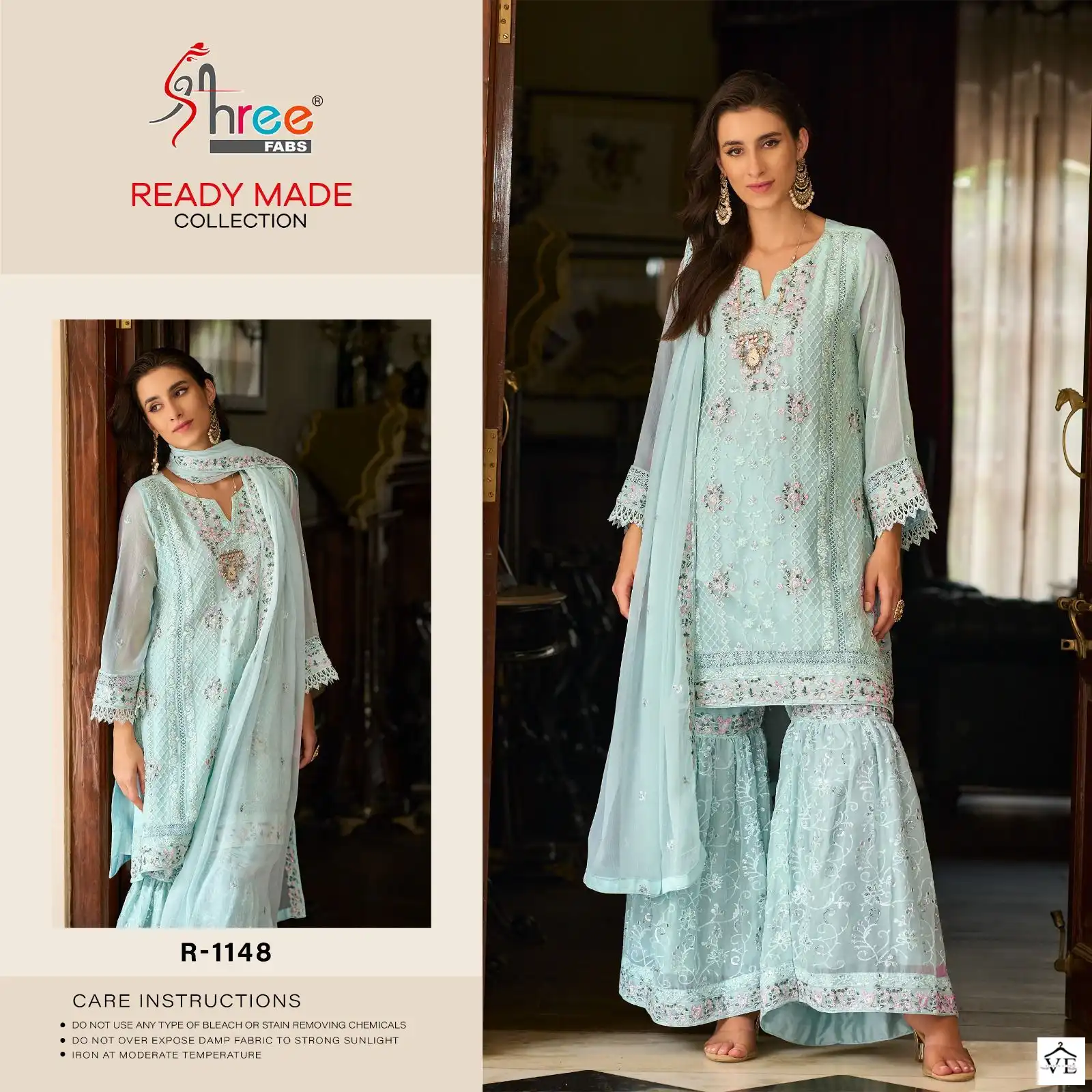 Shree Fabs R 1146 & 1148 Chiffon Wholesale Designer Readymade Pakistani Sharara Suits Catalog — Wholesale Salwar Suits, MPA wholesale from Surat - Gallery Image 2