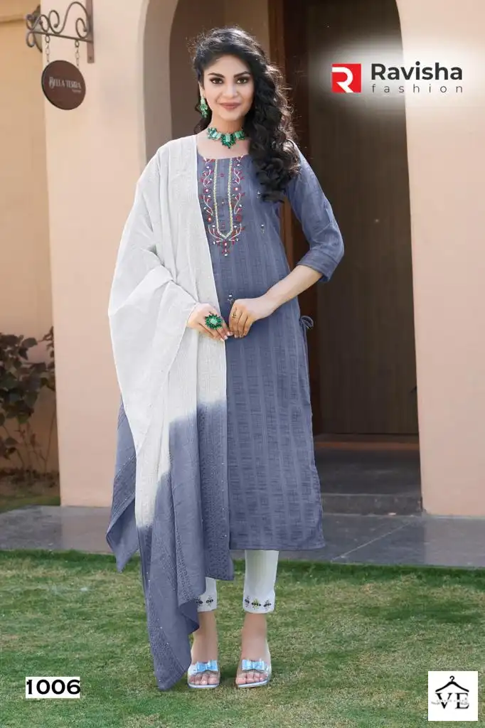 Ravisha Aastha Chinon Wholesale Readymade Suit Catalog — Wholesale Salwar Suits, MPA wholesale from Surat - Gallery Image 6