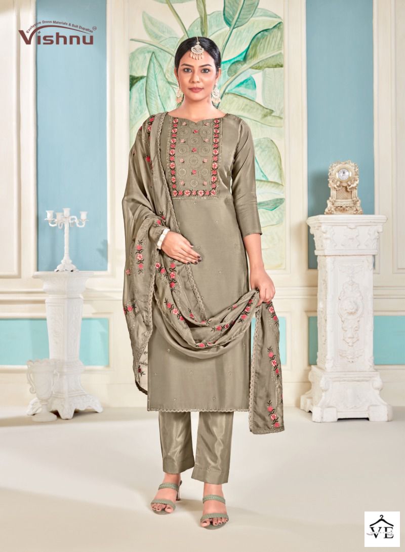 Vishnu Impex Razina Pure Silk Wholesale Salwar Suit Catalog — Wholesale Salwar Suits, MPA wholesale from Surat - Gallery Image 2