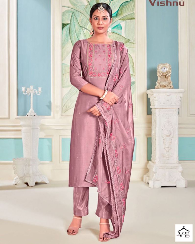 Vishnu Impex Razina Pure Silk Wholesale Salwar Suit Catalog — Wholesale Salwar Suits, MPA wholesale from Surat — view 1
