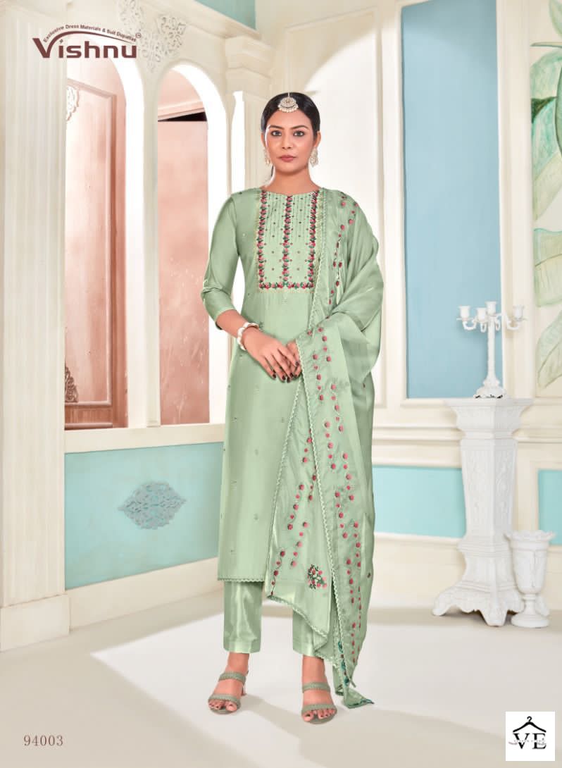 Vishnu Impex Razina Pure Silk Wholesale Salwar Suit Catalog — Wholesale Salwar Suits, MPA wholesale from Surat - Gallery Image 3