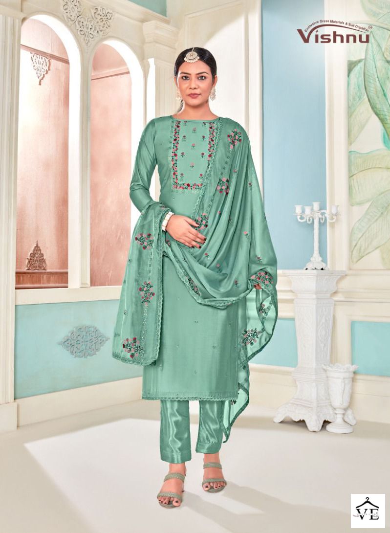 Vishnu Impex Razina Pure Silk Wholesale Salwar Suit Catalog — Wholesale Salwar Suits, MPA wholesale from Surat - Gallery Image 7
