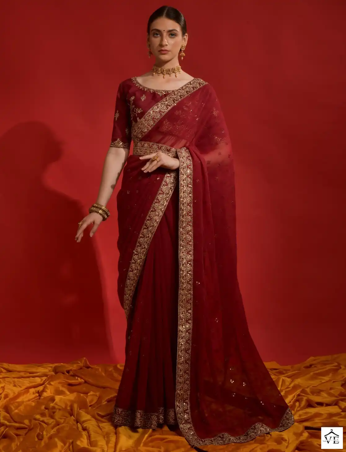 VE Riddhi Siddhi Heavy Georgette Wholesale Saree Catalog — Wholesale Sarees, MPA wholesale from Surat — view 1