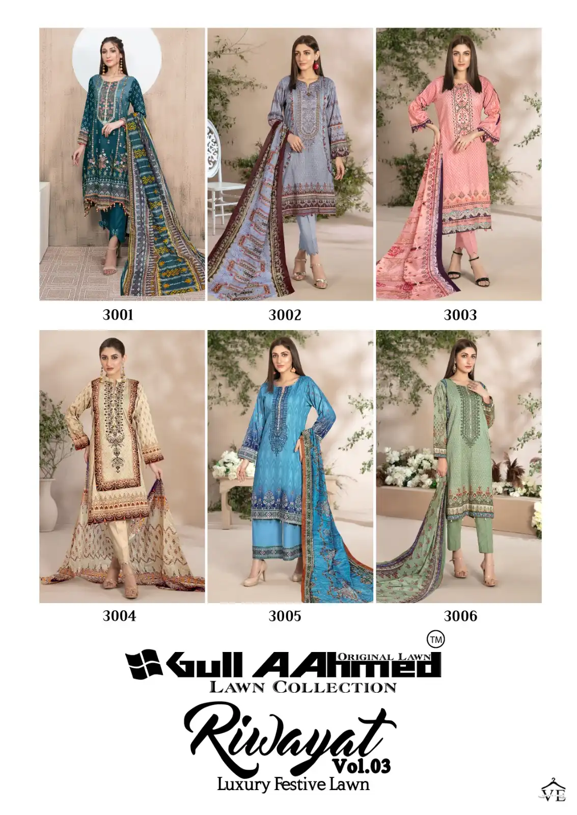 Gull Aahmed Riwayat Vol 3 Lawn Cotton Wholesale Pakistani Salwar Suit Catalog — Wholesale Salwar Suits, MPA wholesale from Surat — view 7