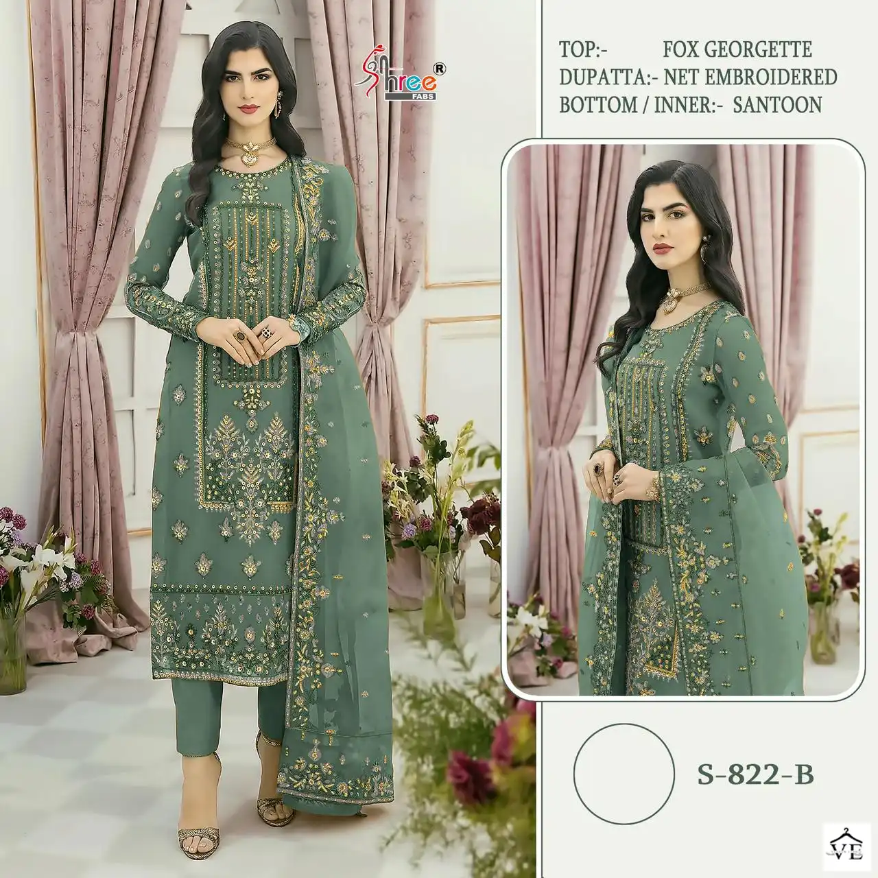 Shree Fab S -822 Faux Georgette Wholesale Pakistani Suit Catalog — Wholesale Salwar Suits, MPA wholesale from Surat - Gallery Image 2