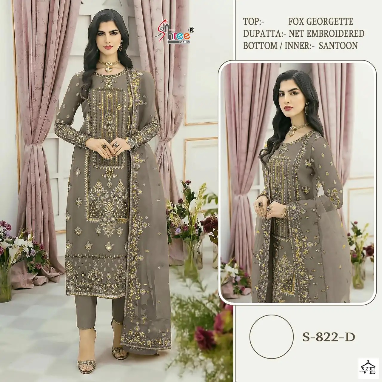 Shree Fab S -822 Faux Georgette Wholesale Pakistani Suit Catalog — Wholesale Salwar Suits, MPA wholesale from Surat - Gallery Image 3
