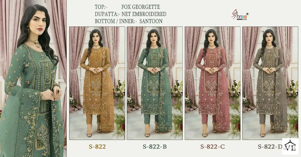 Shree Fab S -822 Faux Georgette Wholesale Pakistani Suit Catalog — Wholesale Salwar Suits, MPA wholesale from Surat — view 5