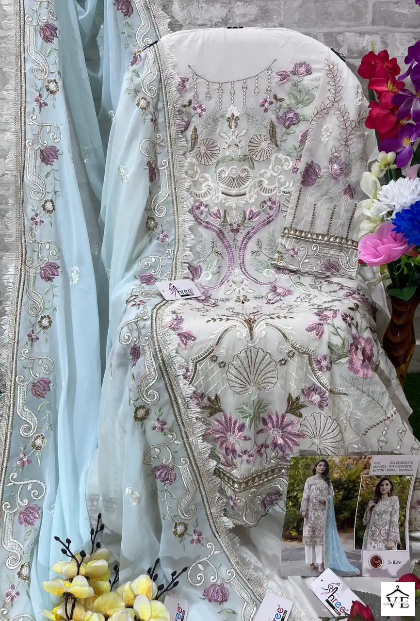 Shree Fab S 829 Georgette Wholesale Pakistani Salwar Suit Catalog — Wholesale Salwar Suits, MPA wholesale from Surat - Gallery Image 7