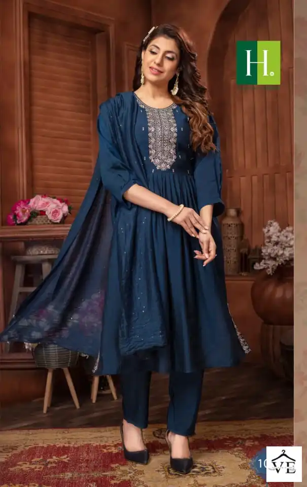 Hirwa Sargam Roman Silk Wholesale Readymade Salwar Suit Catalog — Wholesale Salwar Suits, MPA wholesale from Surat - Gallery Image 2