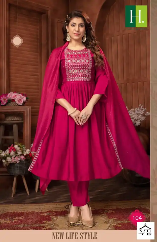 Hirwa Sargam Roman Silk Wholesale Readymade Salwar Suit Catalog — Wholesale Salwar Suits, MPA wholesale from Surat - Gallery Image 3