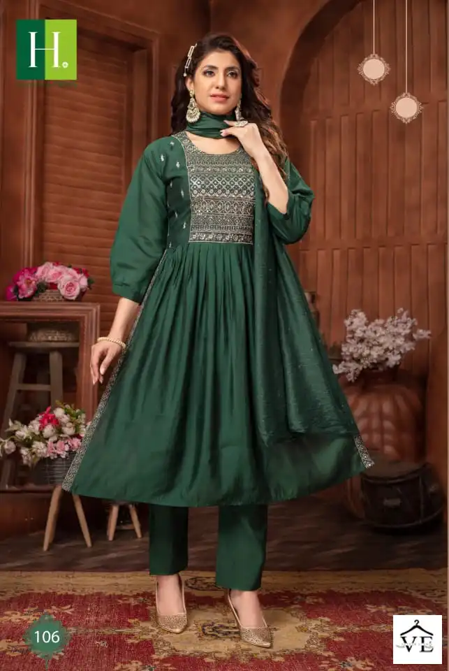Hirwa Sargam Roman Silk Wholesale Readymade Salwar Suit Catalog — Wholesale Salwar Suits, MPA wholesale from Surat - Gallery Image 5