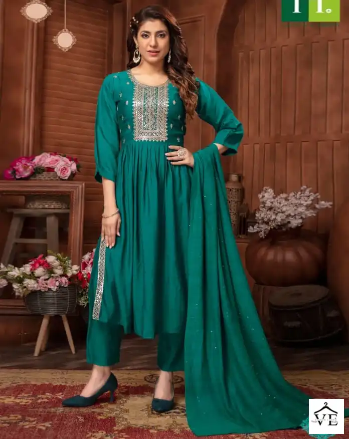 Hirwa Sargam Roman Silk Wholesale Readymade Salwar Suit Catalog — Wholesale Salwar Suits, MPA wholesale from Surat — view 1