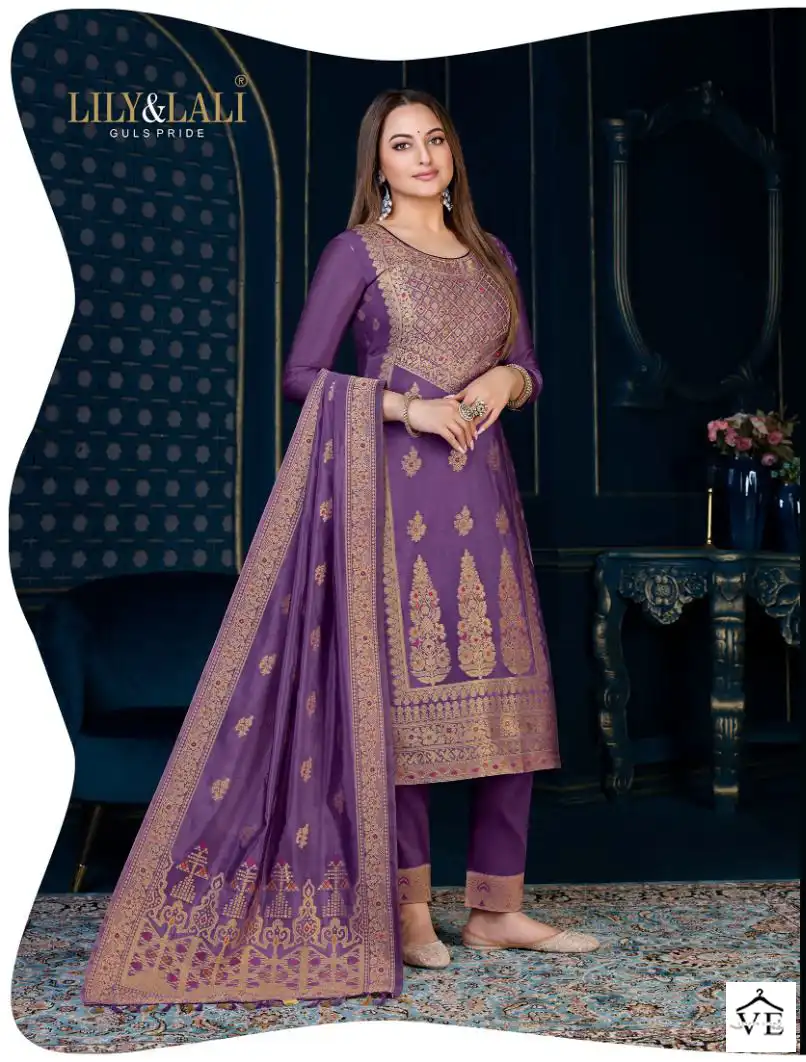 Lily & Lali Silk Kari Vol 3 Pure Organza Jacquard Wholesale Readymade Suits Catalog — Wholesale Salwar Suits, Lily & Lali wholesale from Surat - Gallery Image 8