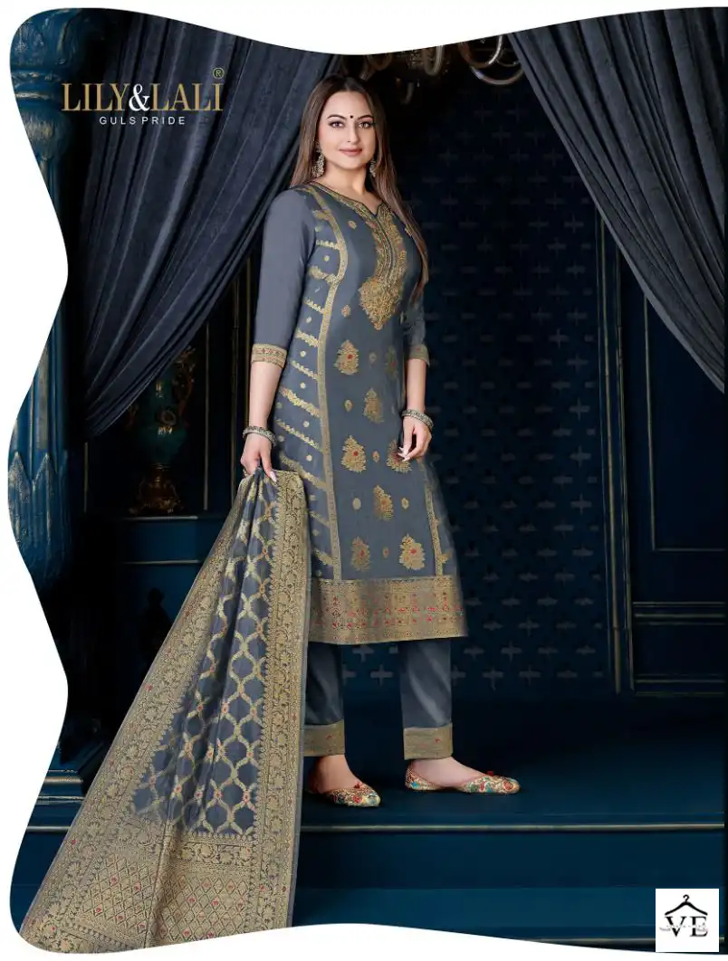 Lily & Lali Silk Kari Vol 3 Pure Organza Jacquard Wholesale Readymade Suits Catalog — Wholesale Salwar Suits, Lily & Lali wholesale from Surat - Gallery Image 2