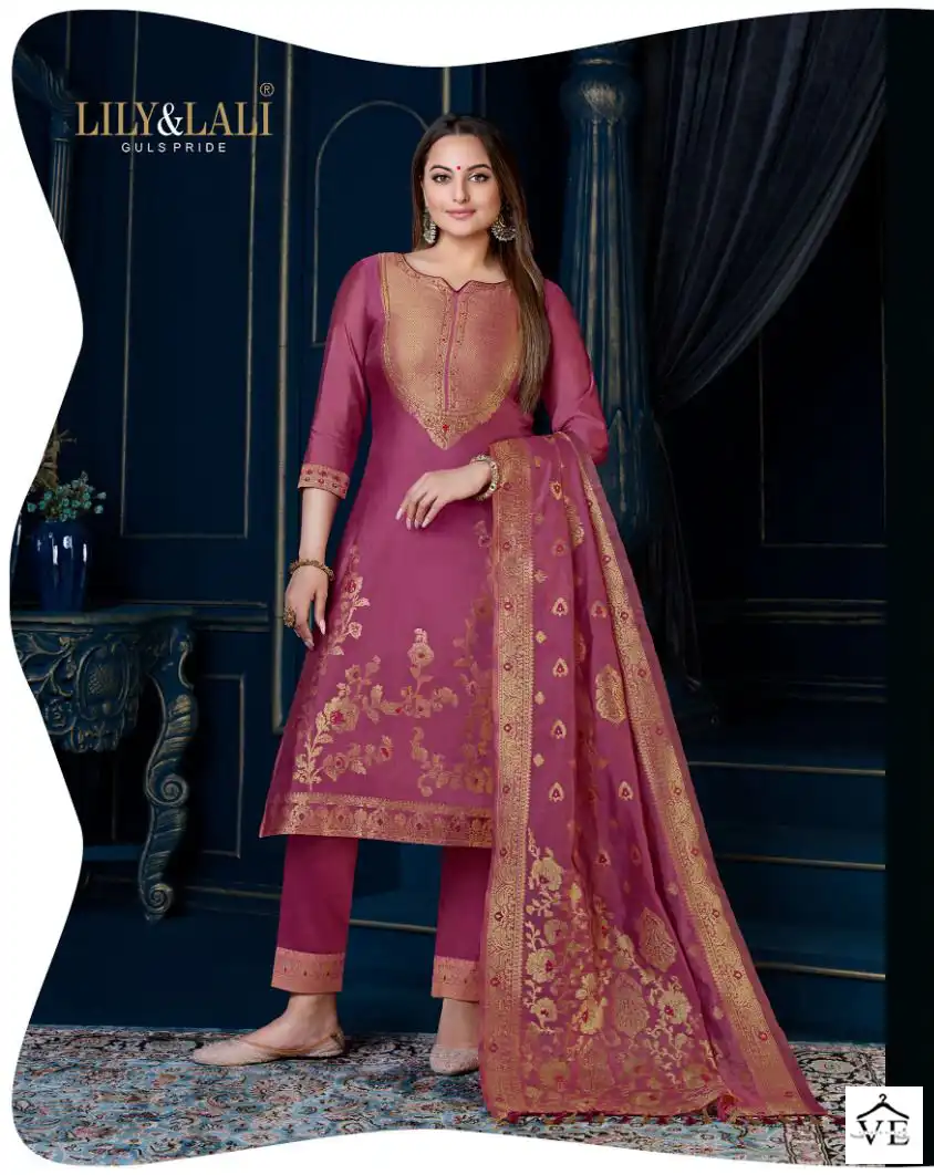 Lily & Lali Silk Kari Vol 3 Pure Organza Jacquard Wholesale Readymade Suits Catalog — Wholesale Salwar Suits, Lily & Lali wholesale from Surat - Gallery Image 3