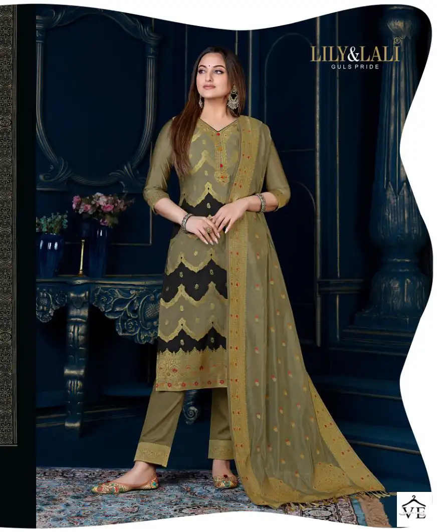 Lily & Lali Silk Kari Vol 3 Pure Organza Jacquard Wholesale Readymade Suits Catalog — Wholesale Salwar Suits, Lily & Lali wholesale from Surat - Gallery Image 4