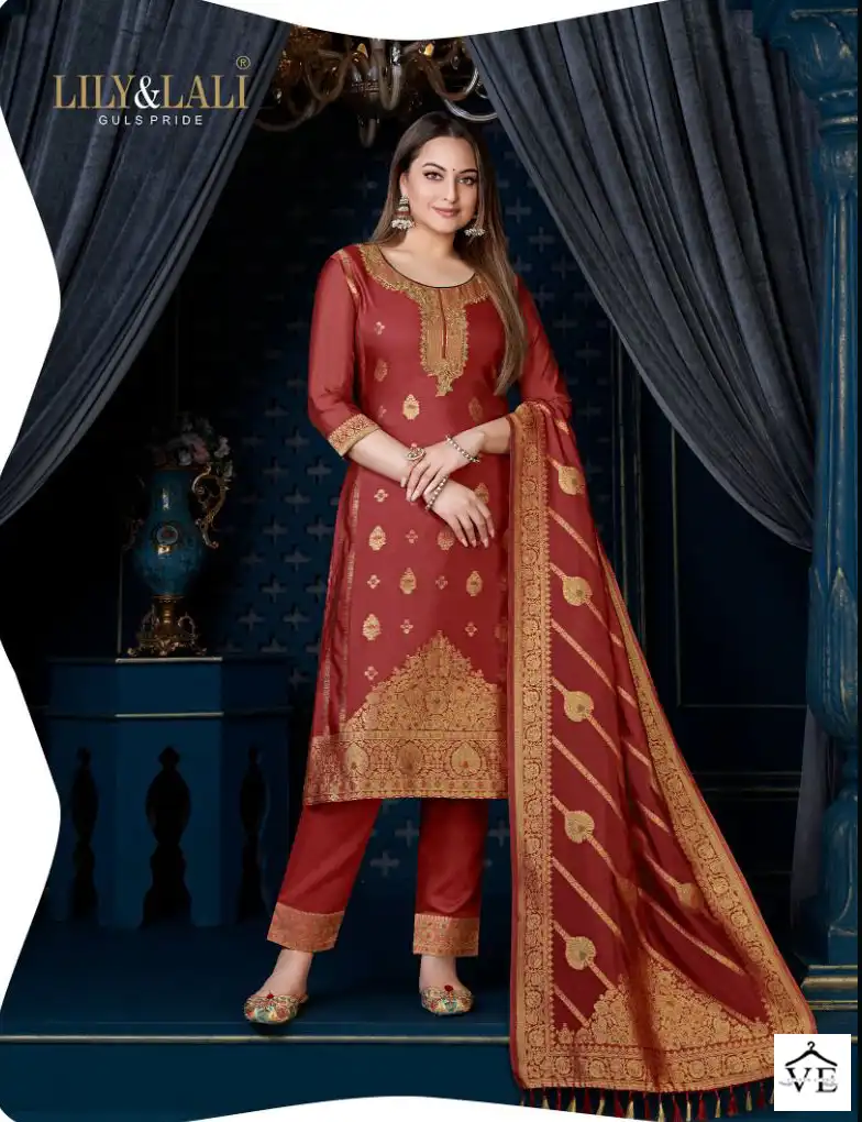 Lily & Lali Silk Kari Vol 3 Pure Organza Jacquard Wholesale Readymade Suits Catalog — Wholesale Salwar Suits, Lily & Lali wholesale from Surat - Gallery Image 5