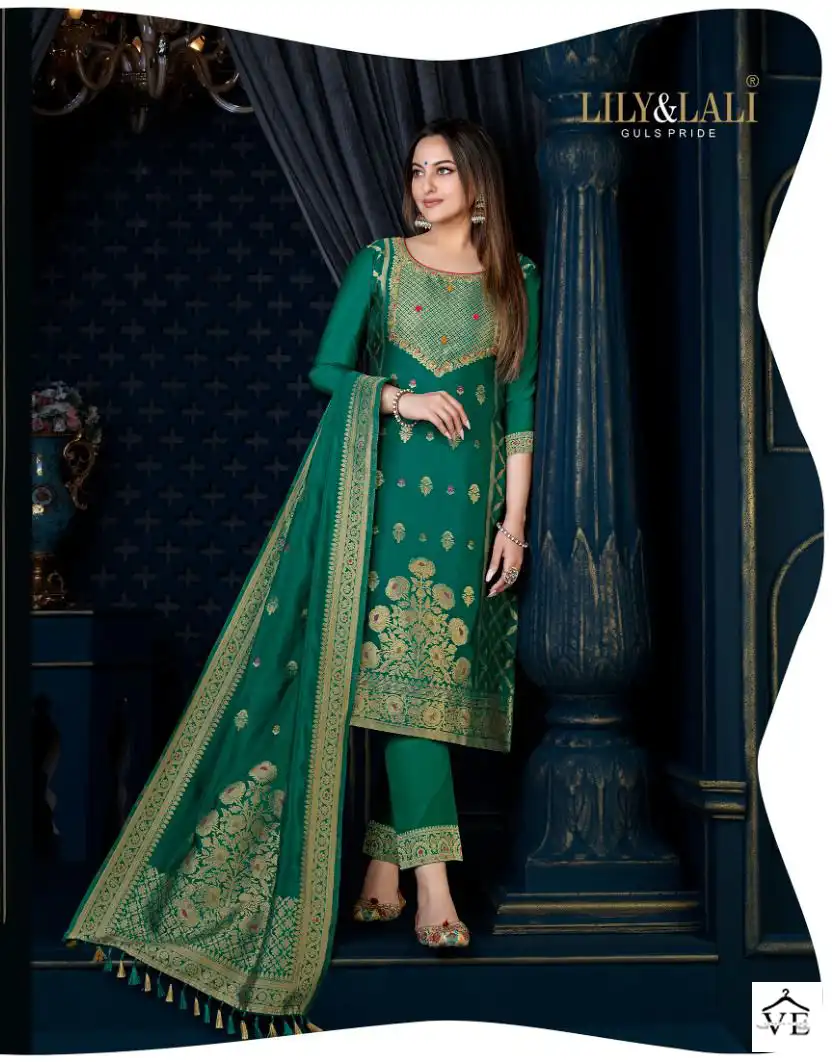 Lily & Lali Silk Kari Vol 3 Pure Organza Jacquard Wholesale Readymade Suits Catalog — Wholesale Salwar Suits, Lily & Lali wholesale from Surat - Gallery Image 6