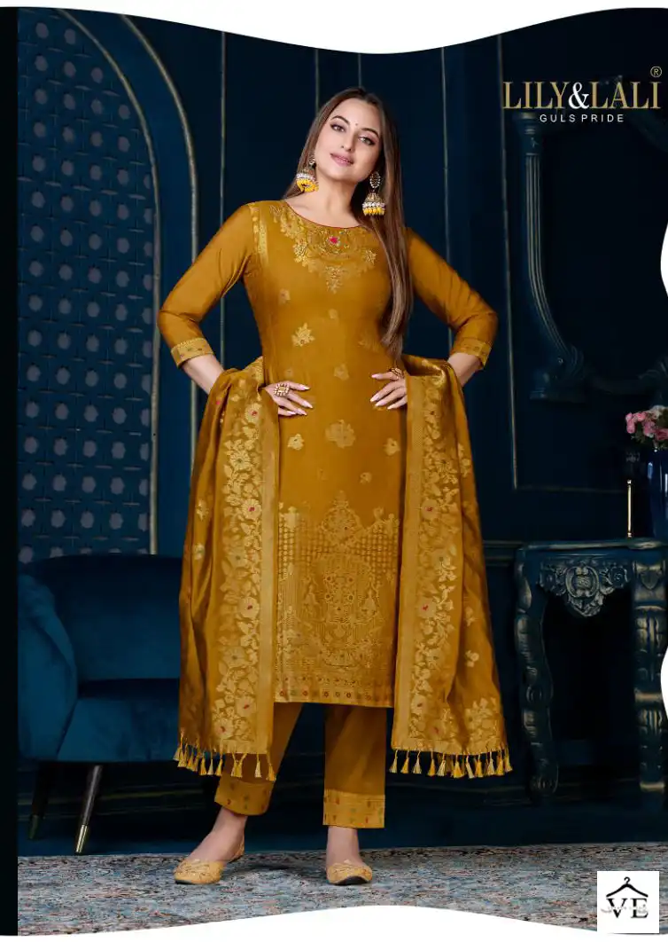 Lily & Lali Silk Kari Vol 3 Pure Organza Jacquard Wholesale Readymade Suits Catalog — Wholesale Salwar Suits, Lily & Lali wholesale from Surat - Gallery Image 7