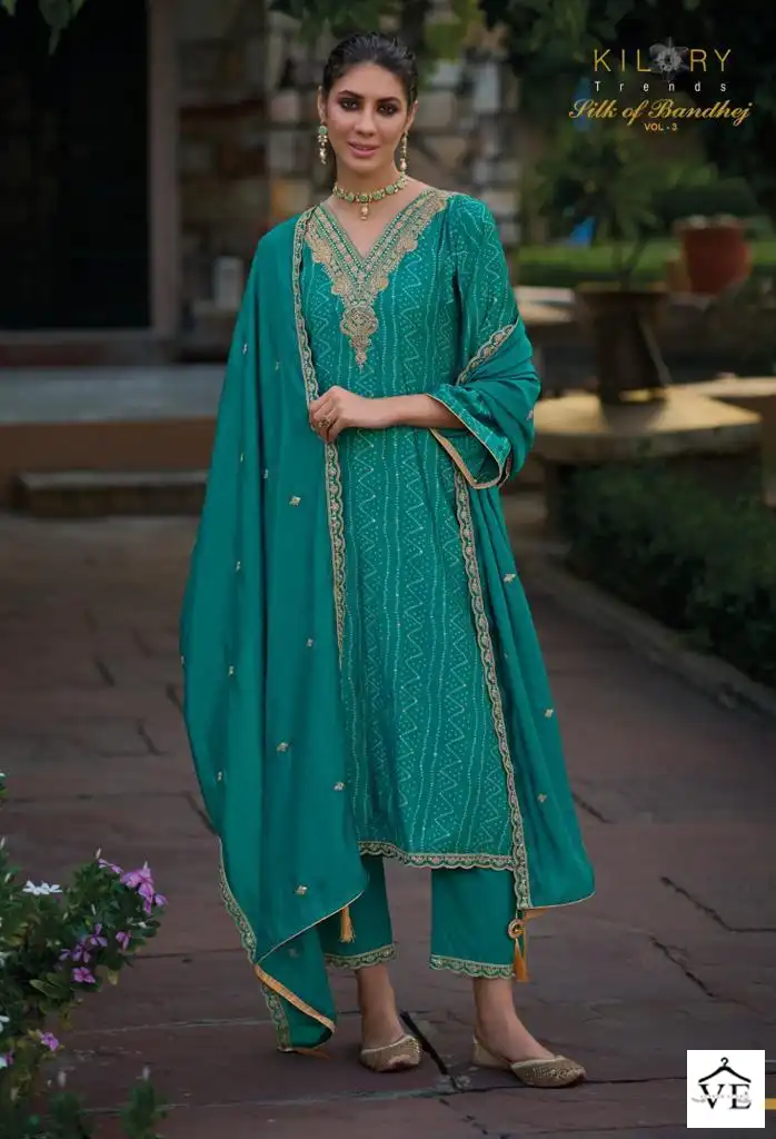Kilory Trendz Silk Of Bandhej Vol 3 Muslin Wholesale Designer Salwar Suit Catalog — Wholesale Salwar Suits, MPA wholesale from Surat - Gallery Image 2