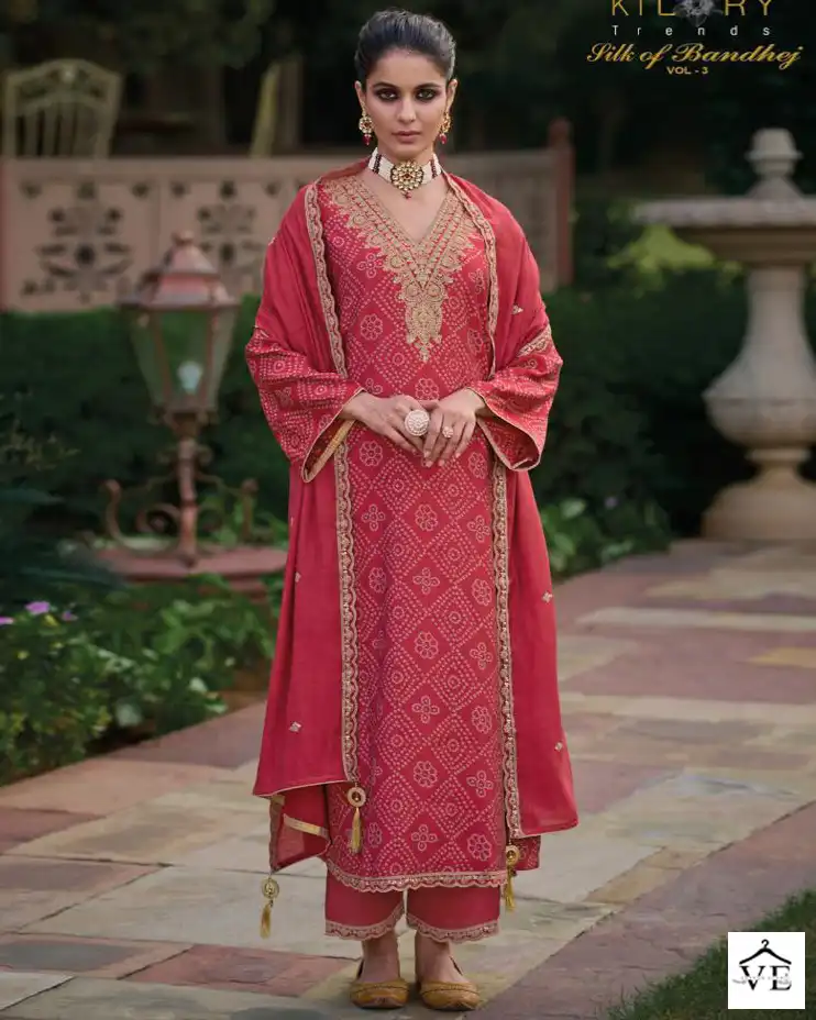 Kilory Trendz Silk Of Bandhej Vol 3 Muslin Wholesale Designer Salwar Suit Catalog — Wholesale Salwar Suits, MPA wholesale from Surat — view 1