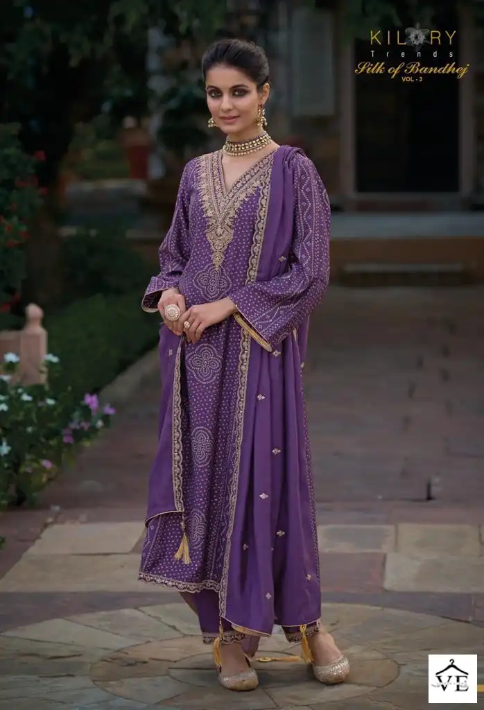 Kilory Trendz Silk Of Bandhej Vol 3 Muslin Wholesale Designer Salwar Suit Catalog — Wholesale Salwar Suits, MPA wholesale from Surat - Gallery Image 3