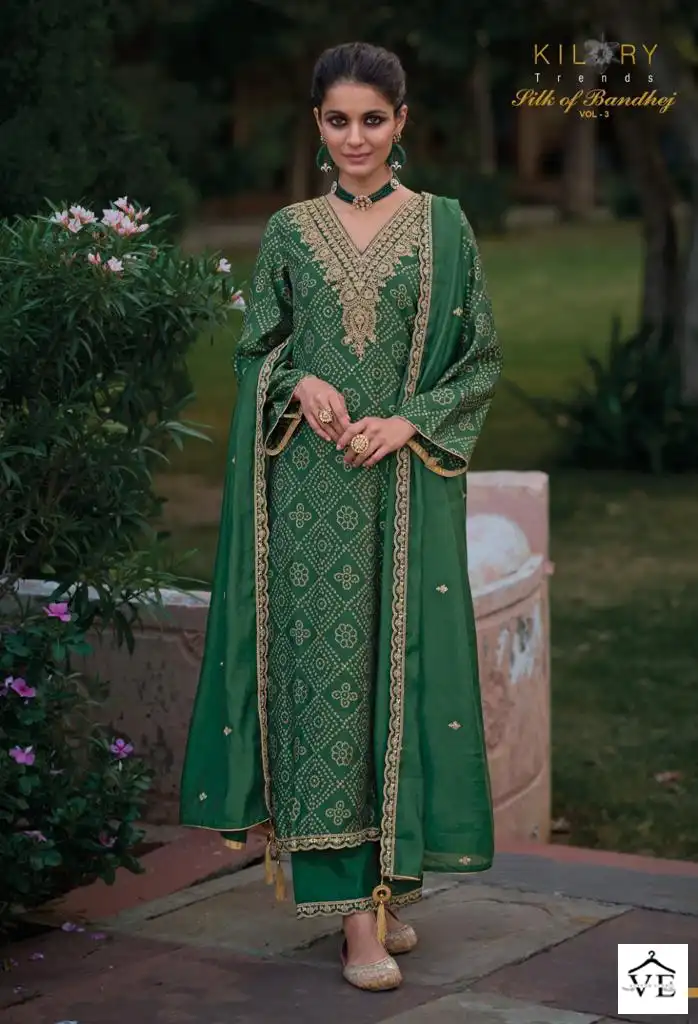 Kilory Trendz Silk Of Bandhej Vol 3 Muslin Wholesale Designer Salwar Suit Catalog — Wholesale Salwar Suits, MPA wholesale from Surat - Gallery Image 4