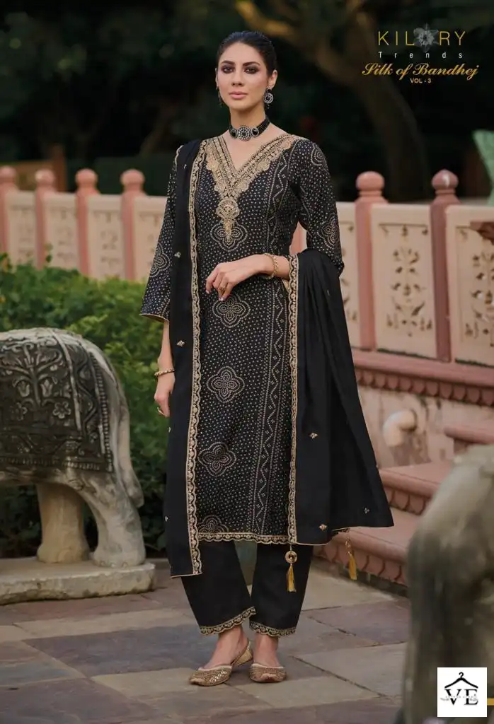 Kilory Trendz Silk Of Bandhej Vol 3 Muslin Wholesale Designer Salwar Suit Catalog — Wholesale Salwar Suits, MPA wholesale from Surat - Gallery Image 5