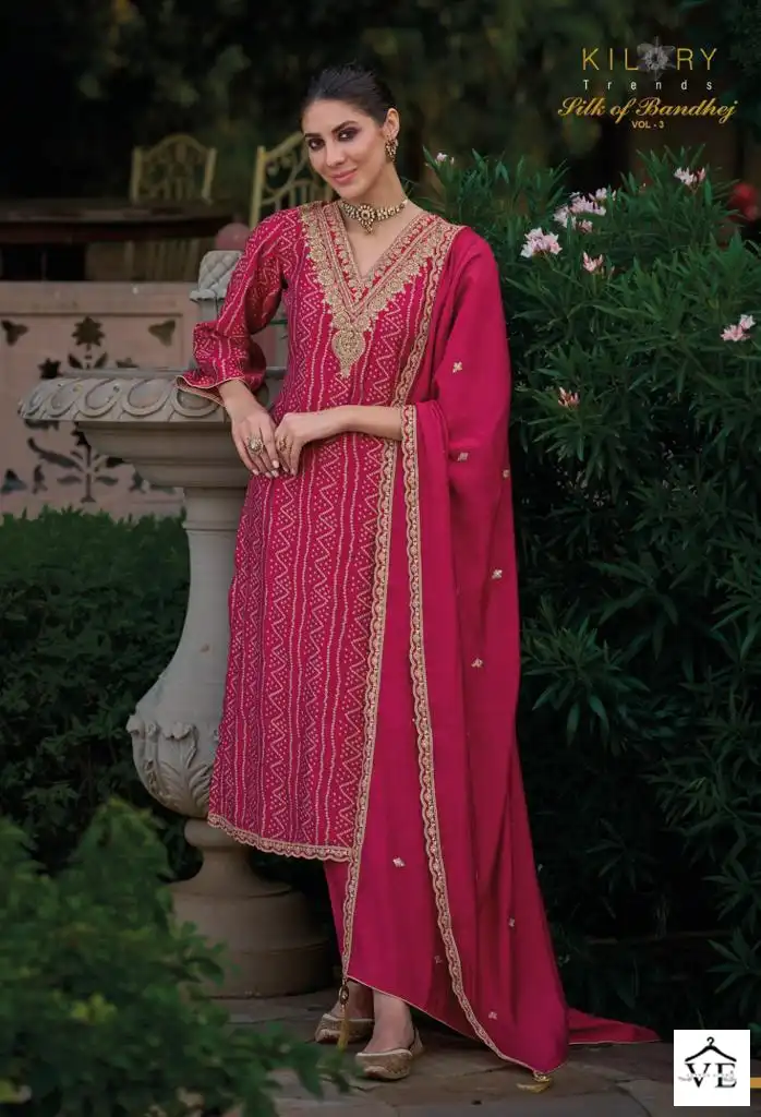 Kilory Trendz Silk Of Bandhej Vol 3 Muslin Wholesale Designer Salwar Suit Catalog — Wholesale Salwar Suits, MPA wholesale from Surat - Gallery Image 6