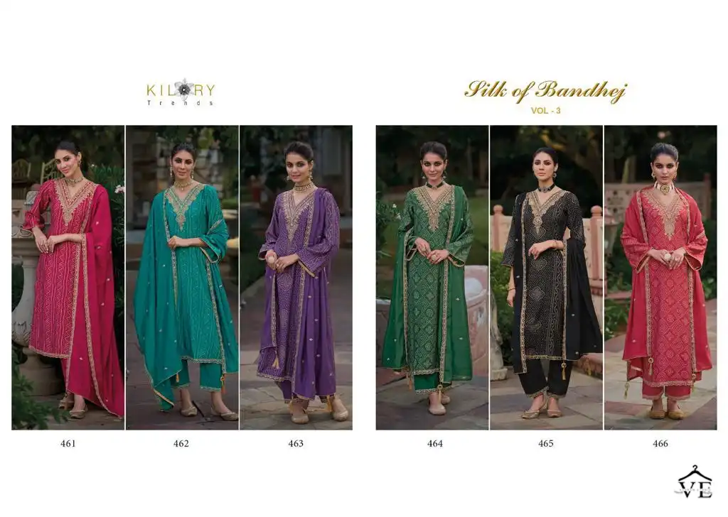 Kilory Trendz Silk Of Bandhej Vol 3 Muslin Wholesale Designer Salwar Suit Catalog — Wholesale Salwar Suits, MPA wholesale from Surat — view 7