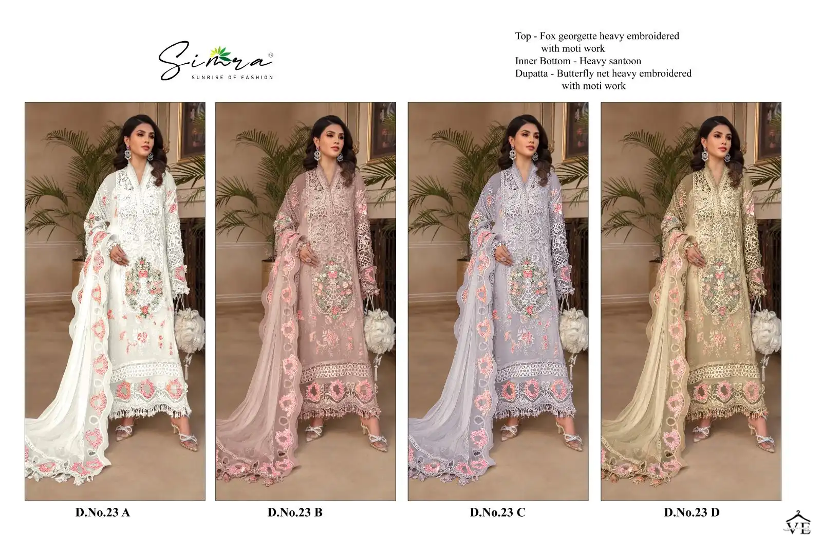 Simra D No 23 Faux Georgette Wholesale Pakistani Suit Catalog — Wholesale Salwar Suits, MPA wholesale from Surat — view 5