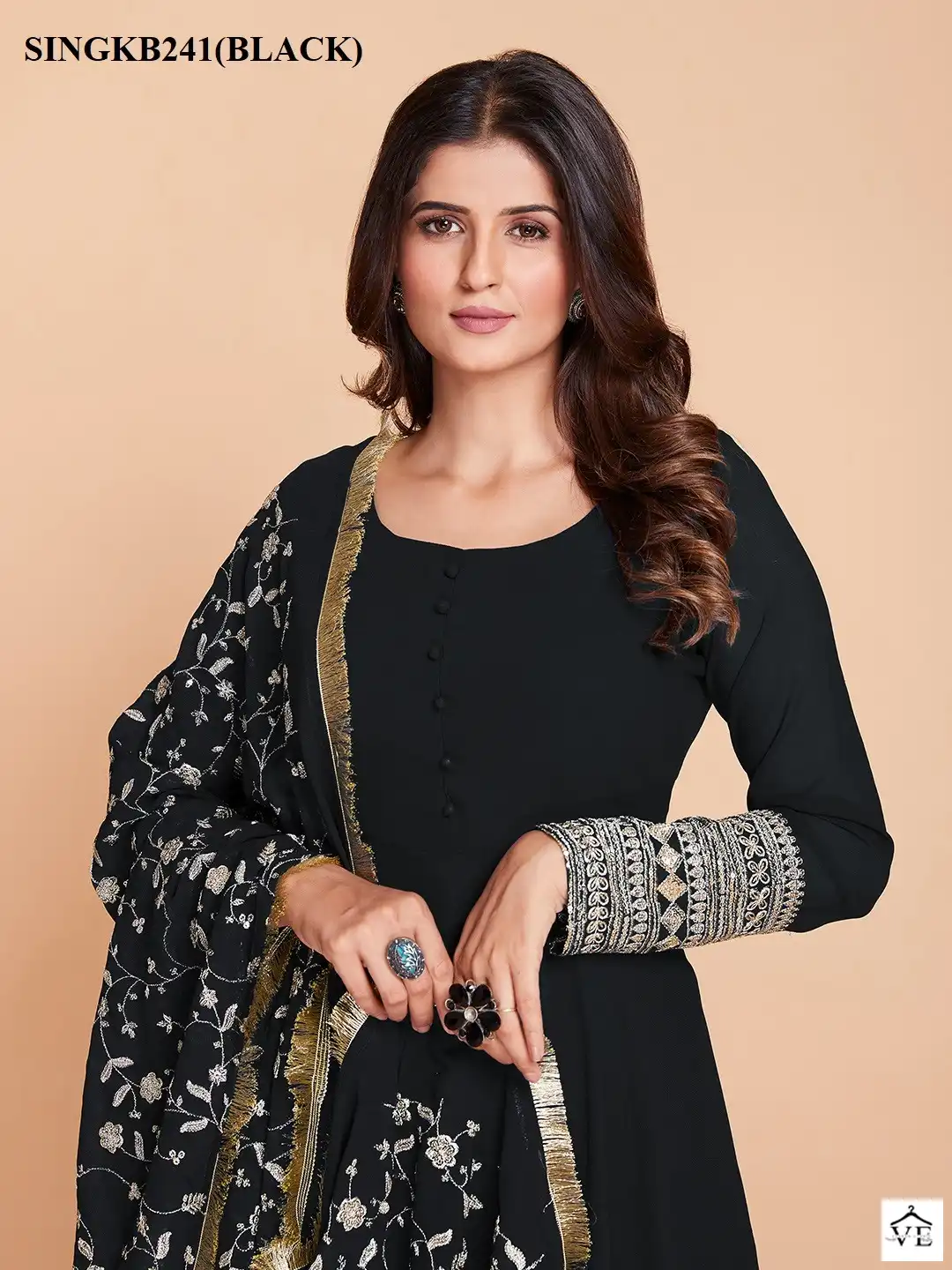 Arya Designs Sing Kb241 Black Faux Georgette Wholesale Readymade Suit — Wholesale Salwar Suits, MPA wholesale from Surat — view 6