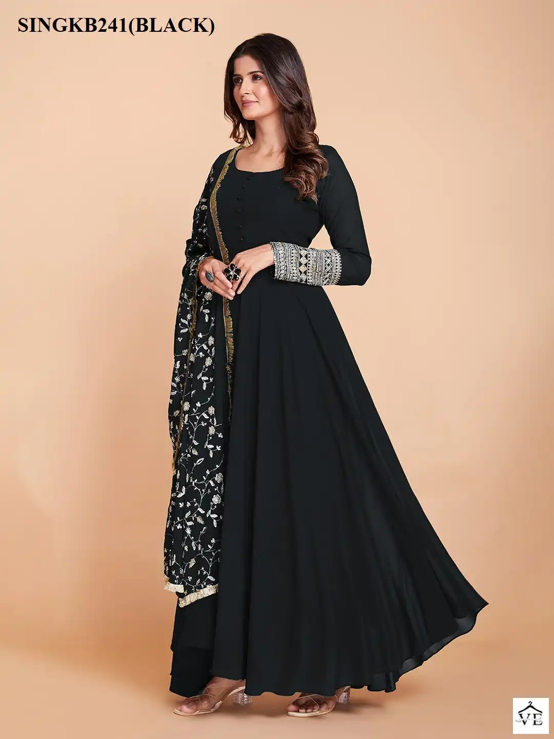 Arya Designs Sing Kb241 Black Faux Georgette Wholesale Readymade Suit — Wholesale Salwar Suits, MPA wholesale from Surat - Gallery Image 2