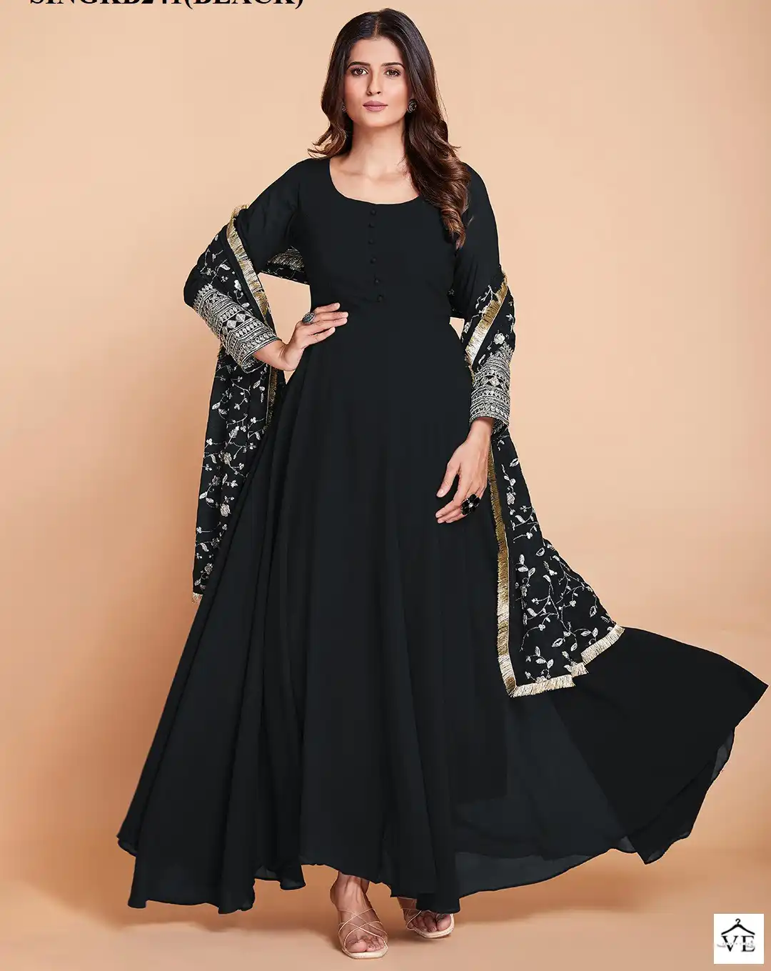 Arya Designs Sing Kb241 Black Faux Georgette Wholesale Readymade Suit — Wholesale Salwar Suits, MPA wholesale from Surat — view 1