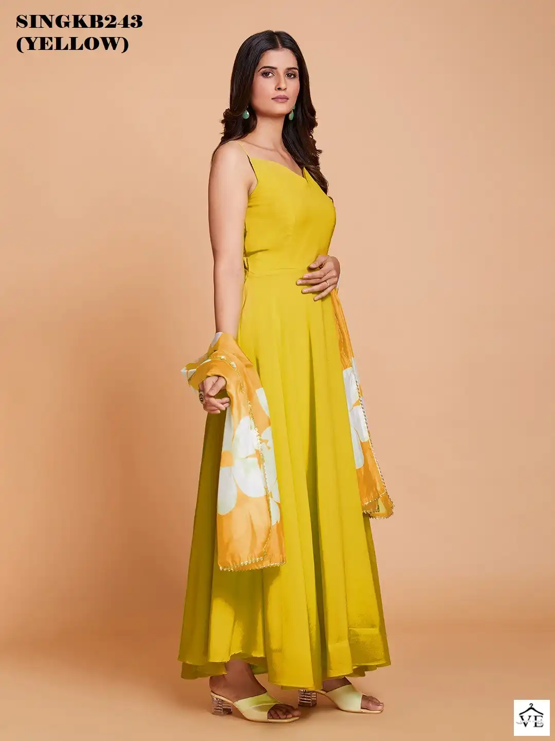 Arya Sing KB 243 Yellow Faux Georgette Wholesale Gown — Wholesale Salwar Suits, MPA wholesale from Surat - Gallery Image 3