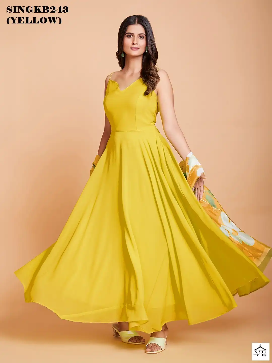 Arya Sing KB 243 Yellow Faux Georgette Wholesale Gown — Wholesale Salwar Suits, MPA wholesale from Surat - Gallery Image 4