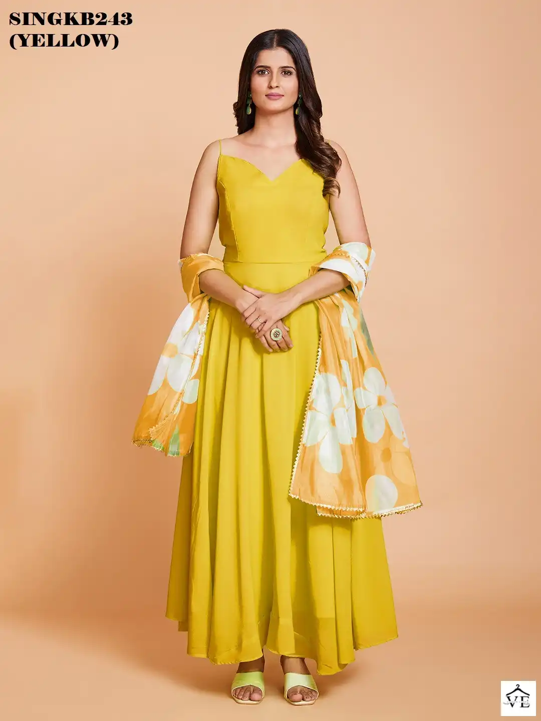 Arya Sing KB 243 Yellow Faux Georgette Wholesale Gown — Wholesale Salwar Suits, MPA wholesale from Surat - Gallery Image 6