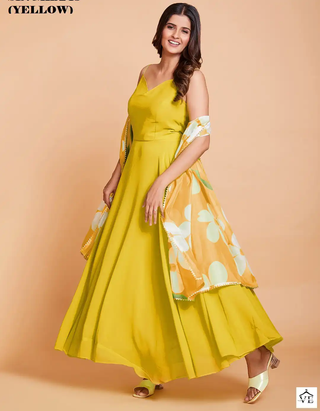 Arya Sing KB 243 Yellow Faux Georgette Wholesale Gown — Wholesale Salwar Suits, MPA wholesale from Surat — view 1