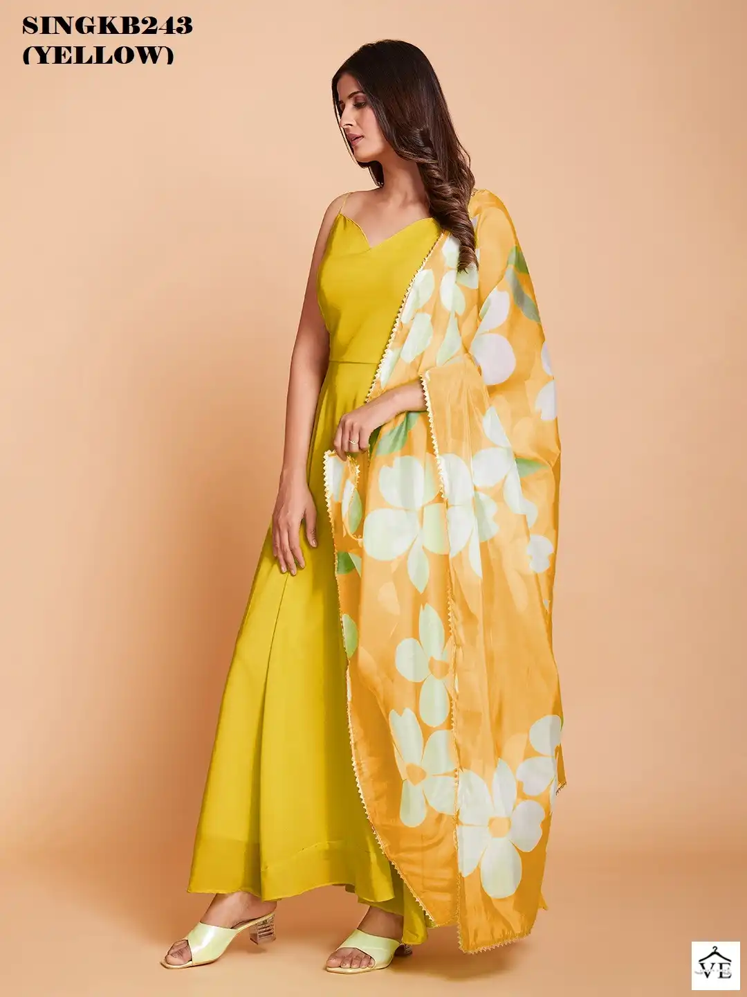 Arya Sing KB 243 Yellow Faux Georgette Wholesale Gown — Wholesale Salwar Suits, MPA wholesale from Surat — view 7